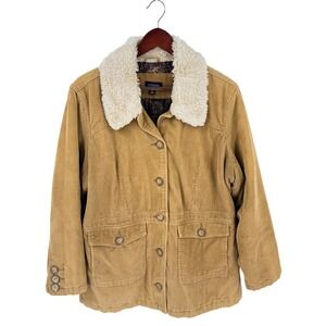 Vintage Y2K Sonoma Corduroy Jacket Tan 1X Sherpa Collar Barn Coat Boho Plus Size